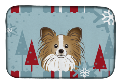 Papillon Winter Holiday Dish Drying Mat