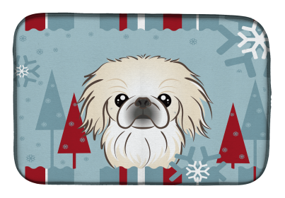 Pekingese Winter Holiday Dish Drying Mat