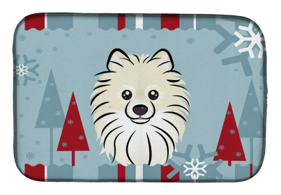 Pomeranian Winter Holiday Dish Drying Mat