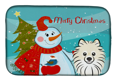 Pomeranian and Snowman Dish Drying Mat