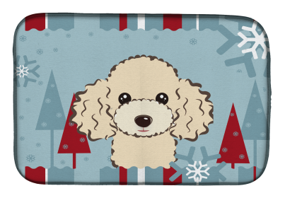 Poodle - Buff Winter Holiday Dish Drying Mat