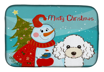 Poodle - White and Snowman Dish Drying Mat