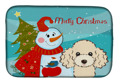 Poodle - Buff and Snowman Dish Drying Mat