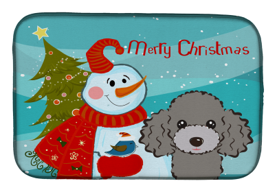 Poodle - Silver and Snowman Dish Drying Mat