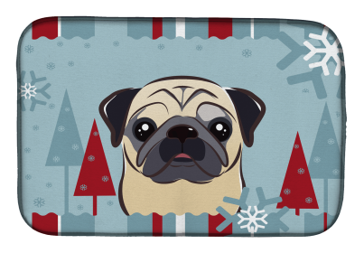 Pug - Fawn Winter Holiday Dish Drying Mat