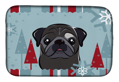 Pug - Black Winter Holiday Dish Drying Mat