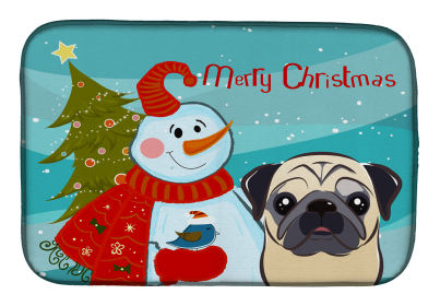 Pug - Fawn and Snowman Dish Drying Mat