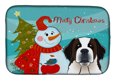 Saint Bernard and Snowman Dish Drying Mat