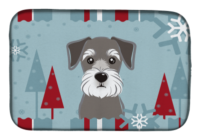 Schnauzer Winter Holiday Dish Drying Mat