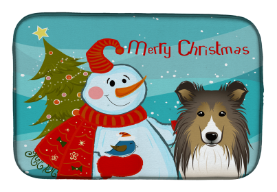 Sheltie and Snowman Dish Drying Mat