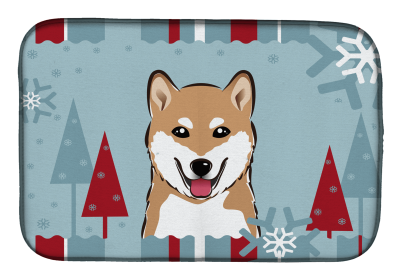 Shiba Inu Winter Holiday Dish Drying Mat