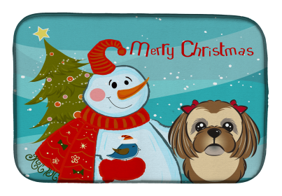 Shih Tzu - Chocolate and Snowman Dish Drying Mat