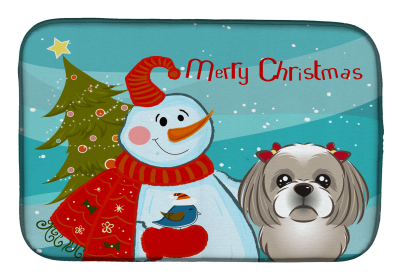 Shih Tzu - Silver and Snowman Dish Drying Mat