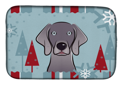 Weimaraner Winter Holiday Dish Drying Mat