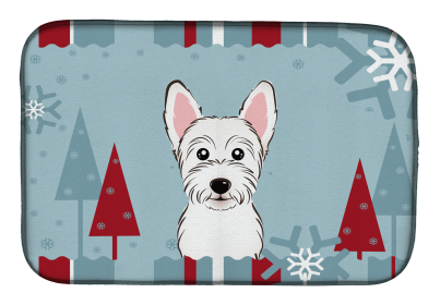 West Highland White Terrier Winter Holiday Dish Drying Mat