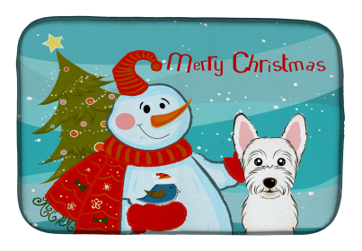 West Highland White Terrier and Snowman Dish Drying Mat