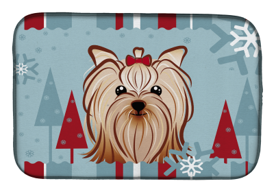 Yorkshire Terrier Winter Holiday Dish Drying Mat