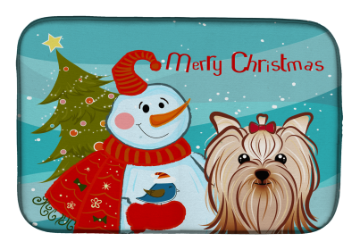 Yorkshire Terrier and Snowman Dish Drying Mat