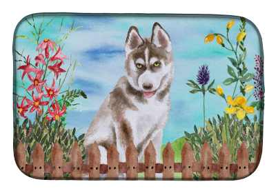 Siberian Husky - Grey Spring Dish Drying Mat