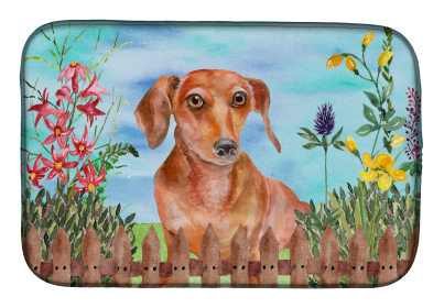 Dachshund - Red Spring Dish Drying Mat