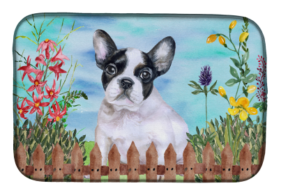 French Bulldog - Black and White Spring Dish Drying Mat