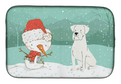 Boxer - White and Snowman Christmas Dish Drying Mat