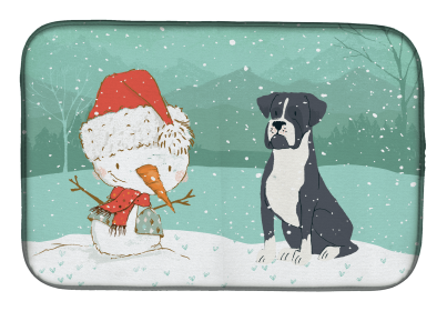 Boxer - Black and Snowman Christmas Dish Drying Mat