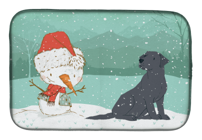 Labrador Retriever - Black and Snowman Christmas Dish Drying Mat