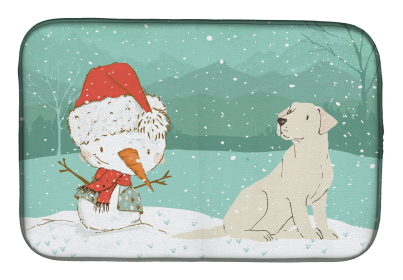 Labrador Retriever - Yellow and Snowman Christmas Dish Drying Mat