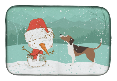 Beagle and Snowman Christmas Dish Drying Mat