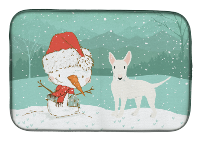 Bull Terrier - White and Snowman Christmas Dish Drying Mat