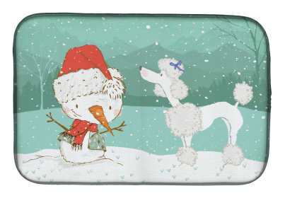 Poodle - White and Snowman Christmas Dish Drying Mat