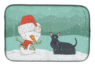 Scottish Terrier - Black and Snowman Christmas Dish Drying Mat