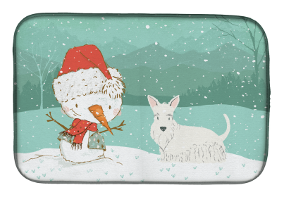 Scottish Terrier - White and Snowman Christmas Dish Drying Mat