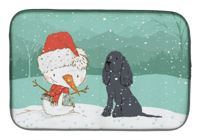 Cocker Spaniel - Black and Snowman Christmas Dish Drying Mat