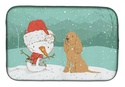 English Springer Spaniel - Tan and Snowman Christmas Dish Drying Mat