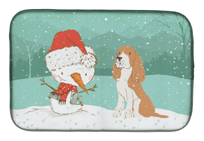 English Springer Spaniel - Red and Snowman Christmas Dish Drying Mat