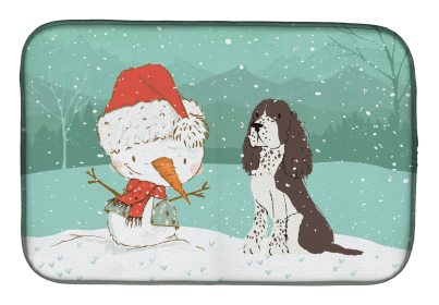 English Springer Spaniel - Brown and Snowman Christmas Dish Drying Mat