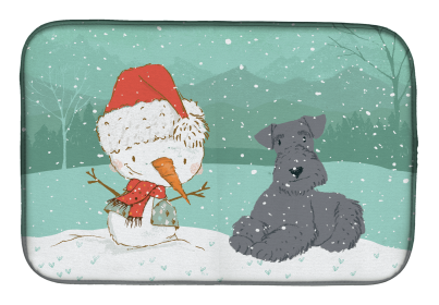 Lakeland Terrier and Snowman Christmas Dish Drying Mat