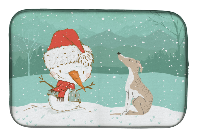 Whippet and Snowman Christmas Dish Drying Mat