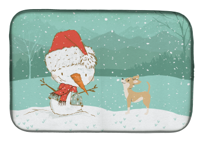 Chihuahua - Brown and Snowman Christmas Dish Drying Mat