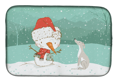 Italian Greyhound and Snowman Christmas Dish Drying Mat