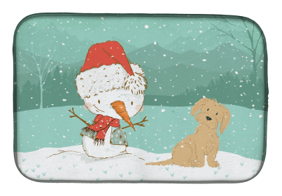 Maltese - Brown and Snowman Christmas Dish Drying Mat