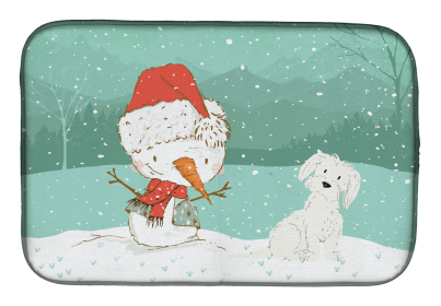 Maltese and Snowman Christmas Dish Drying Mat