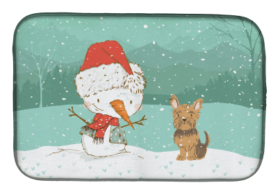 Yorkshire Terrier and Snowman Christmas Dish Drying Mat