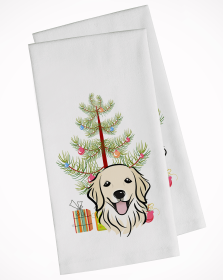 Golden Retriever Christmas Tree White Kitchen Towel Set of 2