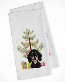 Dachshund - Black and Tan - Christmas Tree White Kitchen Towel Set of 2