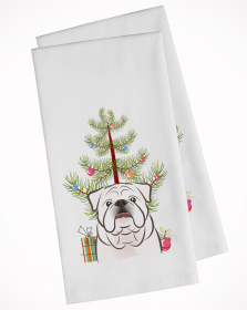 English Bulldog - White - Christmas Tree White Kitchen Towel Set of 2