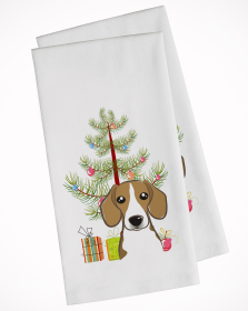 Beagle Christmas Tree White Kitchen Towel Set of 2