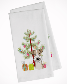 Fox Terrier Christmas Tree White Kitchen Towel Set of 2